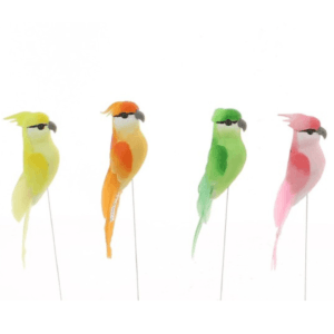 Boite de 12 Oiseaux/Perroquet sur pic assortiment de 4 couleurs