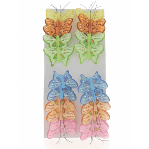 Boite de 24 Papillons sur pic assortiment de 6 couleurs / PL024-A6