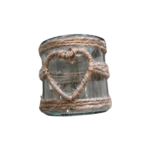 PETIT POT ROND EN VERRE + CORDE H.8CM
