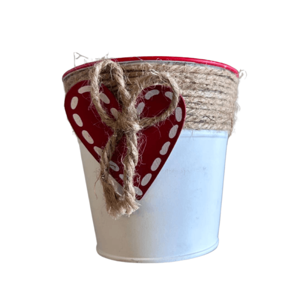CACHE POT ZINC BLANC + COEUR ROUGE