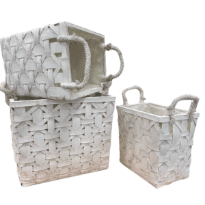 LOT DE 3 VANNERIES OSIER BLANC RECTANGLE/OVALE