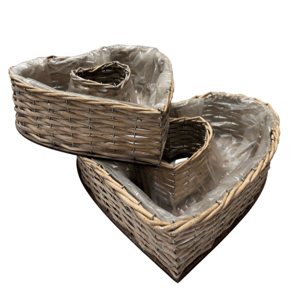 LOT DE 2 VANNERIES COEUR EN OSIER GRIS