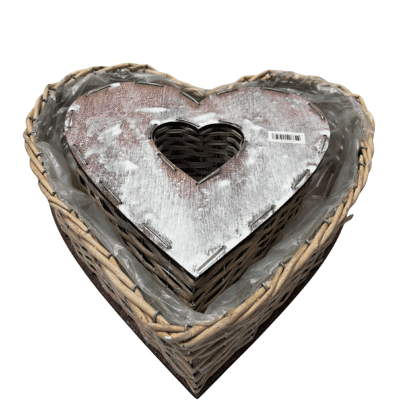LOT DE 2 VANNERIES COEUR EN OSIER GRIS – Image 2