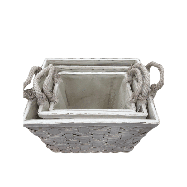 LOT DE 3 VANNERIES OSIER BLANC RECTANGLE/OVALE – Image 2