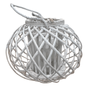 LANTERNE BOULE OSIER BLANC - Hauteur 33cm