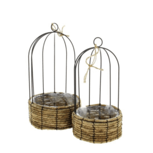 SET DE 2 CAGES ROTIN ET METAL NOIR