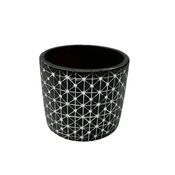 CACHE POT ROND CERAM. BLANC/NOIR H.7CM 19NWH2014