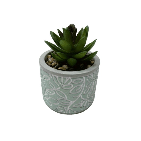 CACHE POT CERAM. ROND VERT + PLANTE ARTIF. 24DL1085