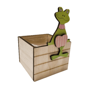 CACHE POT BOIS CARRE GRENOUILLE 23AY1003