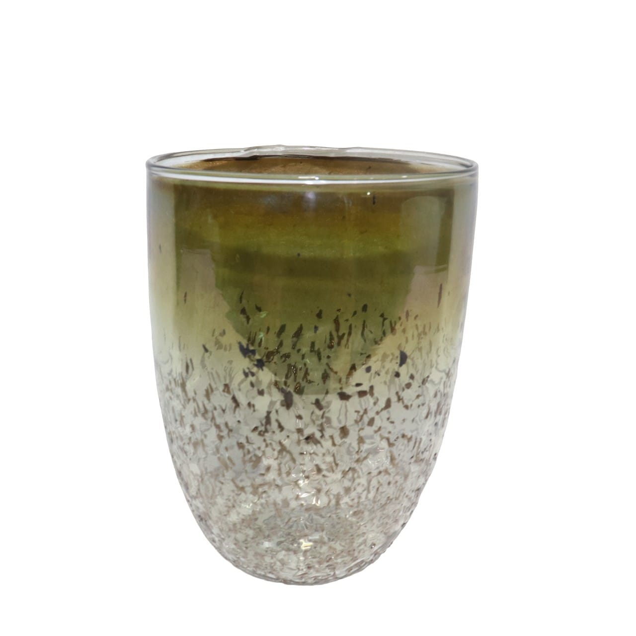 POT EN VERRE EFFET ECORCE LUSTREE VERT FUMEE ∅16CM H21CM