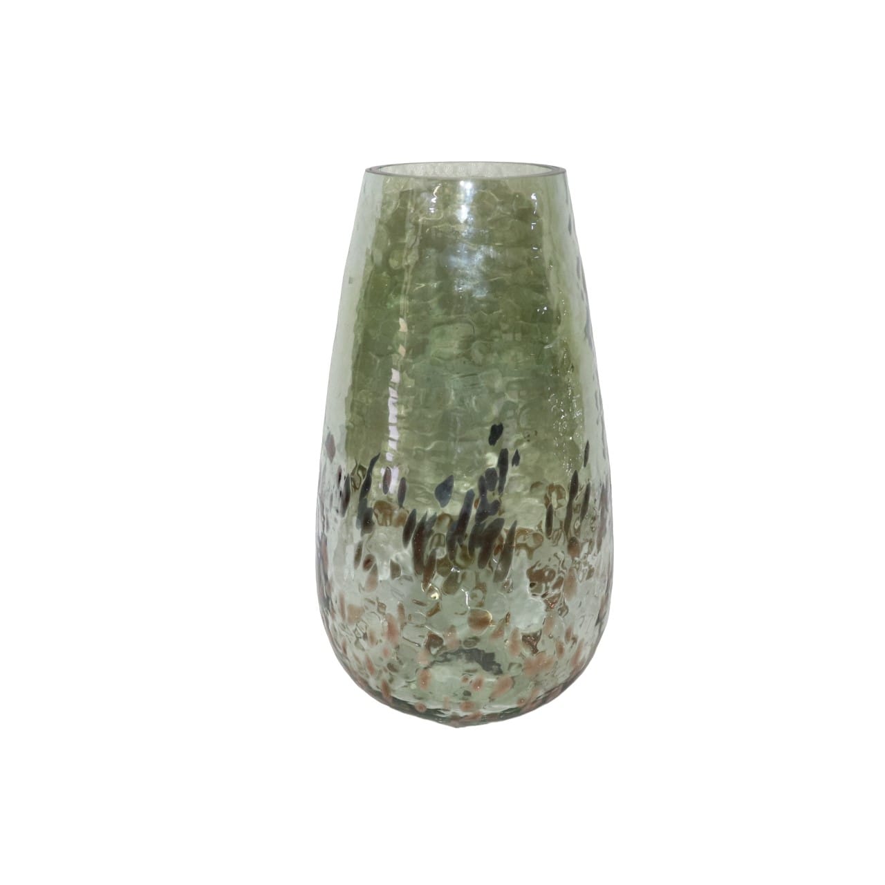 VASE CONVEX EN VERRE EFFET ECORCE LUSTREE VERT FUMEE ∅16.5CM H29.5CM