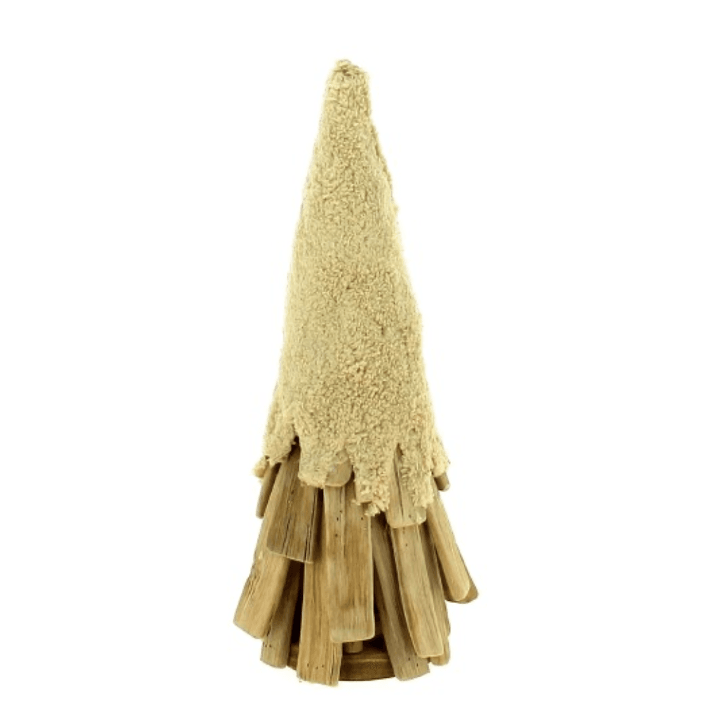 DÉCORATION SAPIN EN BOIS SOMMET MOUSSE BEIGE (2TAILLES)