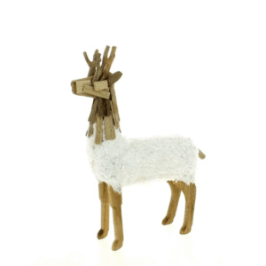 DÉCORATION RENNE EN BOIS FOURURE BLANCHE (2TAILLES)