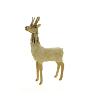 DÉCORATION RENNE EN BOIS FOURURE BEIGE (2TAILLES)