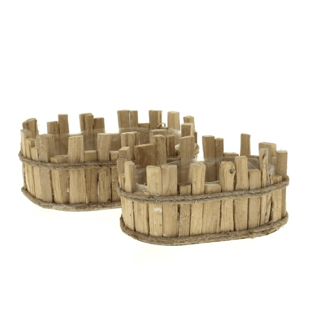 SET DE 2 JARDINIÈRES EN BOIS FLOTTÉ NATUREL OVALE