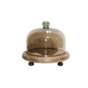 CLOCHE EN VERRE FUMÉ BASE BOIS 3 PIEDS (2TAILLES)