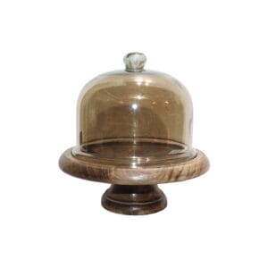 CLOCHE EN VERRE FUMÉ BASE BOIS PIED CENTRAL (3TAILLES)
