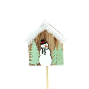 SACHET DE 12 PICS CHALET/BONHOMME DE NEIGE H30CM