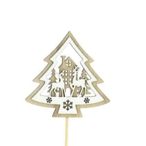 SACHET DE 12 PICS SAPINS NATUREL/BLANC H 32CM