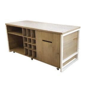 COMPTOIR SUR ROULETTES PIN VIEILLI 200x80CM H92CM