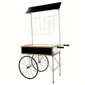 CHARIOT PORTE FLEURS MÉTAL BLANC AVEC PANNEAUX ARDOISE 100X57CM H175CM