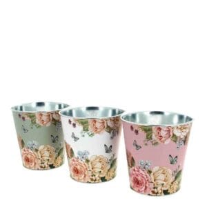 CACHE-POTS ZINC FLEURS asst 3 couleurs D15 H15CM