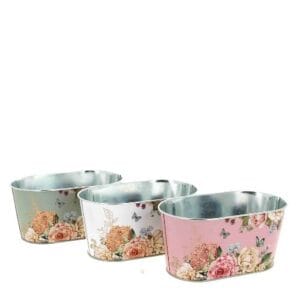 Jardinière ZINC FLEURS asst 3 couleurs 19.5x11.5 H9CM
