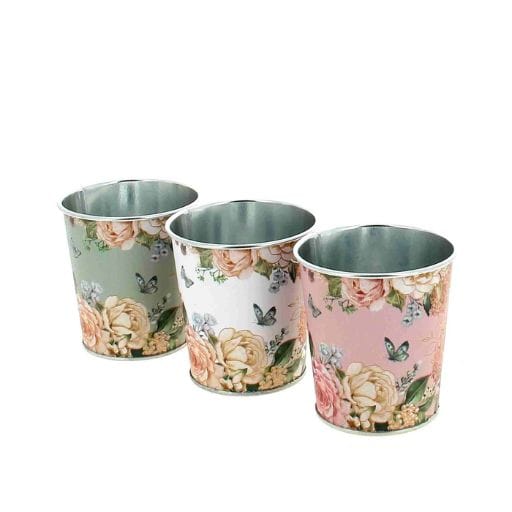 CACHE-POTS ZINC FLEURS asst 3 couleurs D8 H8CM
