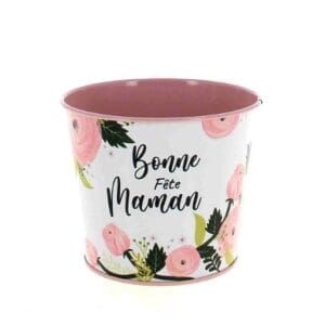 CACHE-POTS ZINC PIVOINE BONNE FÊTE MAMAN D11.5 H9.5CM