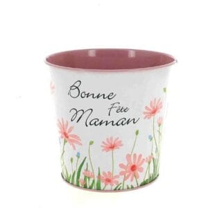 CACHE-POTS ZINC FLEURS BONNE FÊTE MAMAN D13.5 H12CM