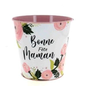 CACHE-POTS ZINC PIVOINE BONNE FÊTE MAMAN D17 H16CM