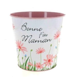 CACHE-POTS ZINC FLEURS BONNE FÊTE MAMAN D17 H16CM
