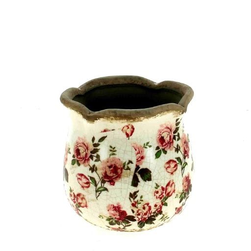 CACHE-POTS ROMANTIQUE céramique pivoine rose D12 H12CM