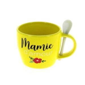 TASSE MAMIE JAUNE + CUILLERE D12 H10CM