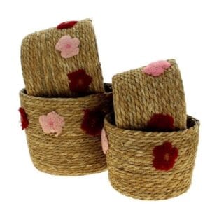 SET DE 4 CACHE-POTS NATUREL FLEURS ROSE