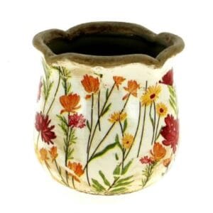 CACHE POT ANCIEN FLEURI D15.5 H14.5CM