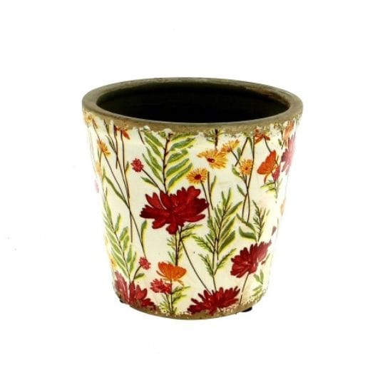 CACHE POT FLEURI D15 H14.5CM